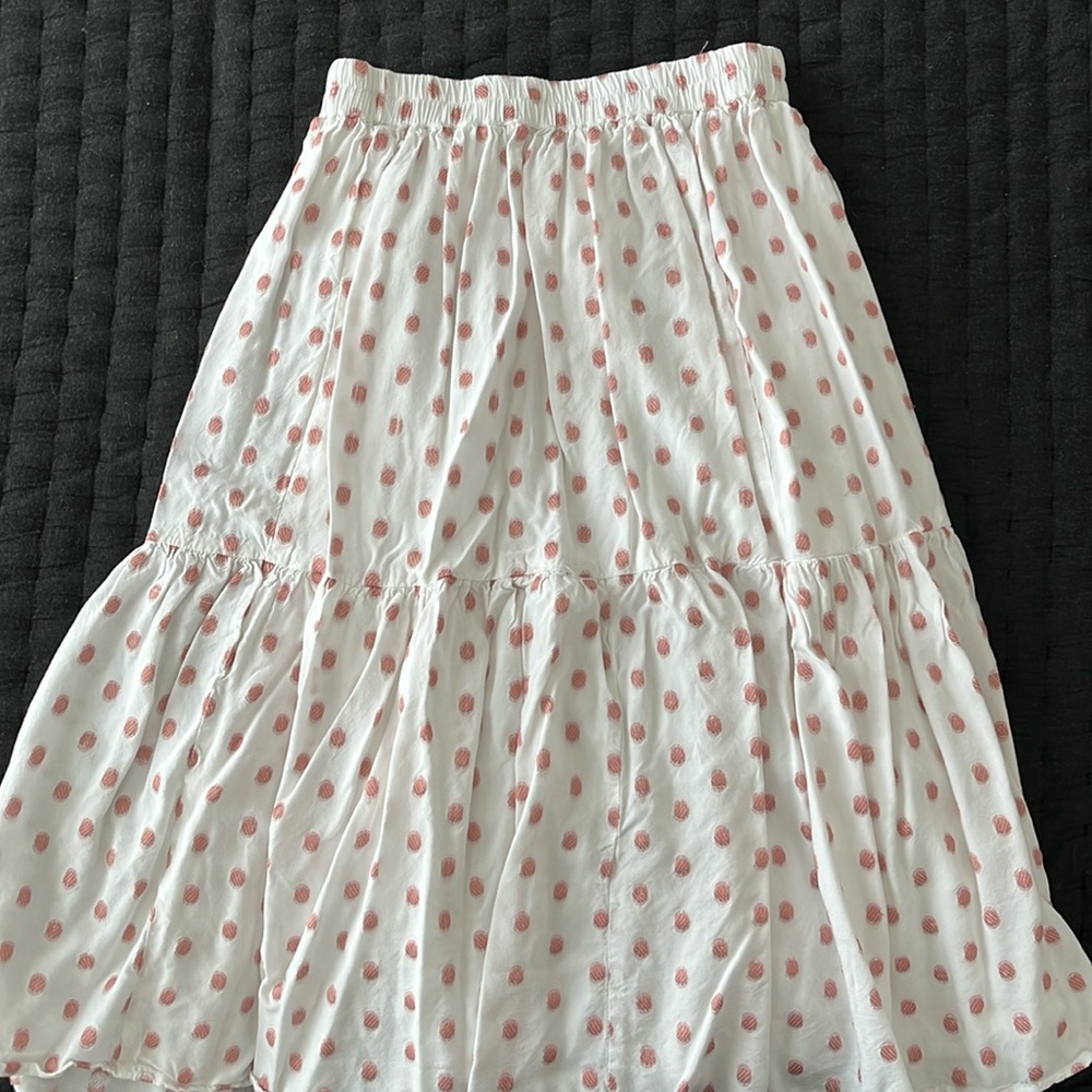 L White Midi Skirt with Salmon Polka Dots